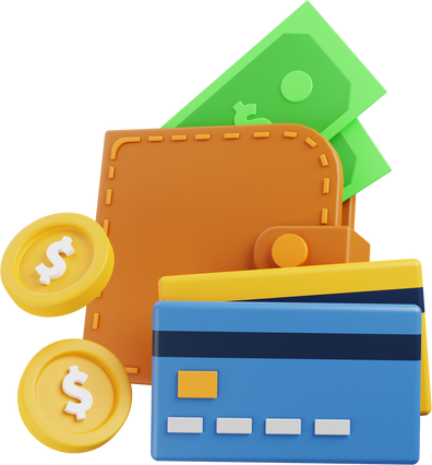 3d illustration of banking icon wallet with money